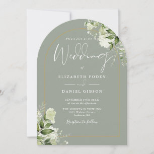 Greenery Gold Arch Monogram Sage Green Wedding Invitation
