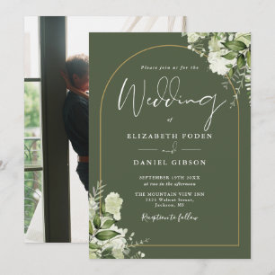 Greenery Gold Arch Photo Olive Green Wedding Invitation