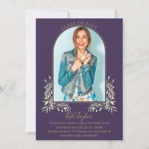 Greenery Gold Arch Purple Photo Graduation Party I Invitation