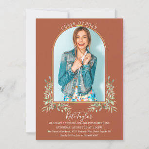 Greenery Gold Arch Terracotta Photo Graduation Inv Invitation