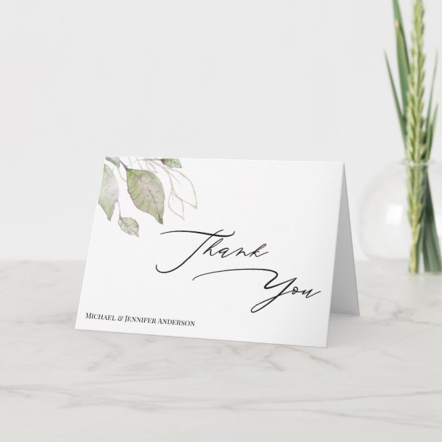 Greenery Gold Botanical Leaves Thank You Card (Front)