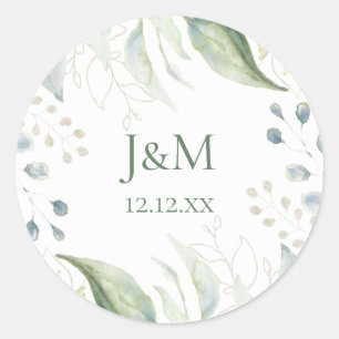Greenery Gold Botanical Leaves Wreath Classic Round Sticker