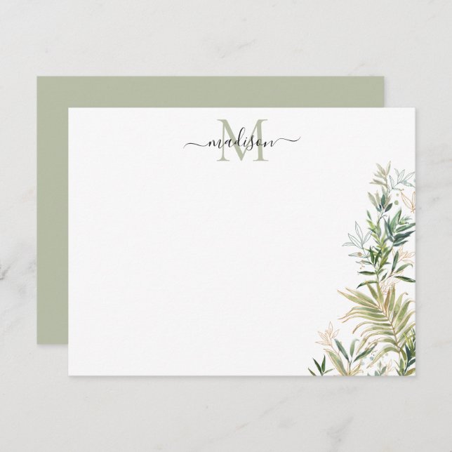 Greenery Gold Botanical Rustic Foliage Monogram Card (Front/Back)