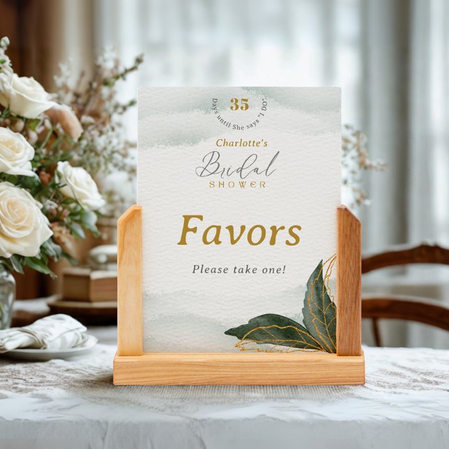 Greenery Gold Bridal Shower Favours Tabletop Card (Creator Uploaded)