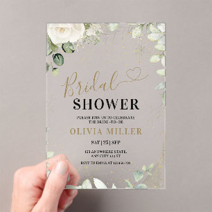 Greenery Gold Bridal Shower Invite, Eucalyptus  Acrylic Invitations