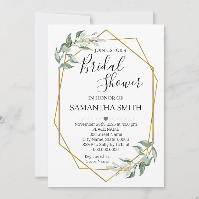 Greenery gold Bridal shower Minimalist Wedding Invitation (Front)