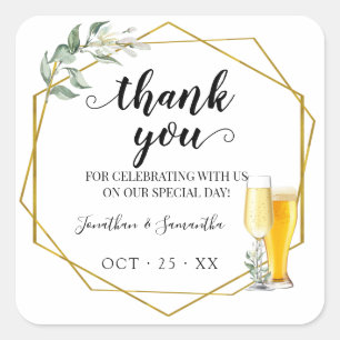 Greenery gold bubbles and brews Thank you wedding Square Sticker