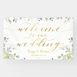 Greenery & Gold Calligraphy Welcome To Our Wedding Banner