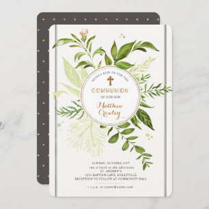 Greenery Gold Circle Communion Invitation