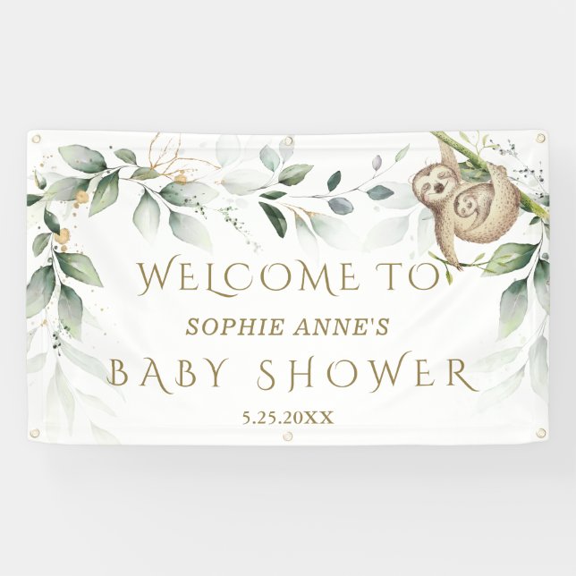 Greenery Gold Cute Slot Baby Shower Welcome Sign (Horizontal)