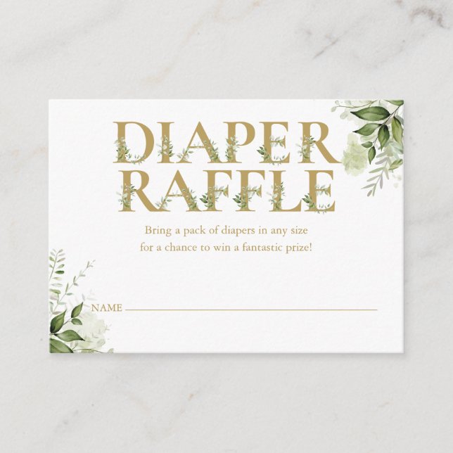 Greenery Gold Diaper Raffle Baby Shower Enclosure Card (Front)
