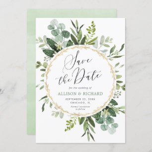 Greenery gold elegant modern Save the Date Invitation