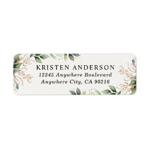 Greenery Gold Elegant Watercolor Boho Leaf Address