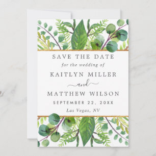 Greenery & Gold Elegant Wedding Save The Date