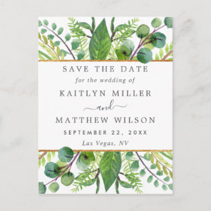 Greenery & Gold Elegant Wedding Save The Date Announcement Postcard