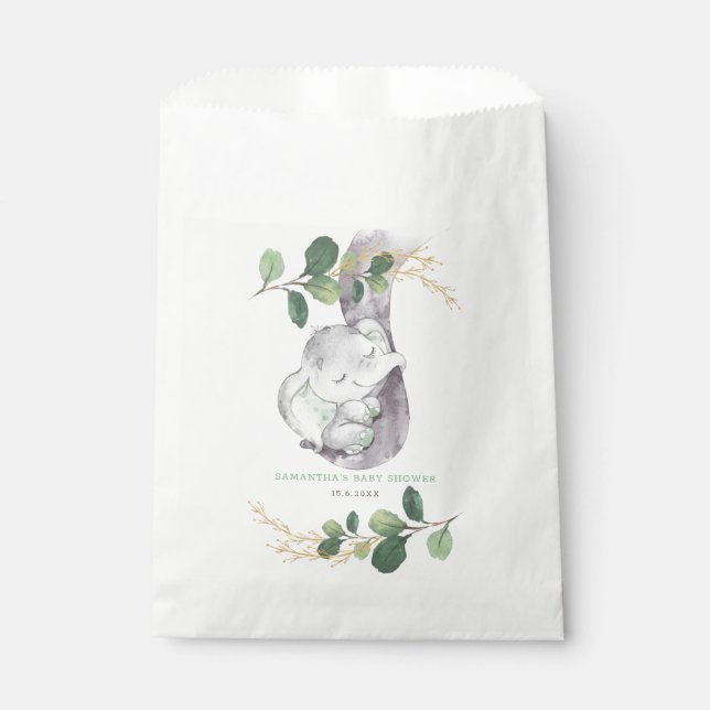 Greenery Gold Elephant Jungle Wild One Baby Shower Favour Bags (Front)