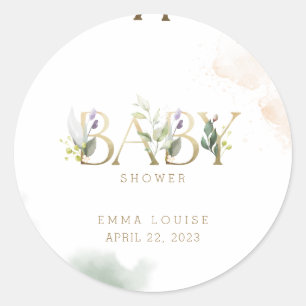 Greenery Gold Eucalyptus Baby Shower Classic Round Sticker
