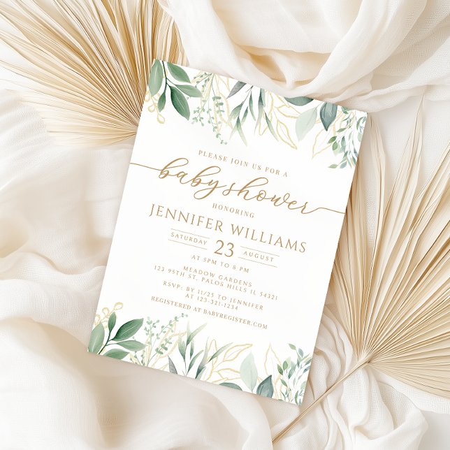 Greenery Gold Eucalyptus Baby Shower Invitation (Creator Uploaded)