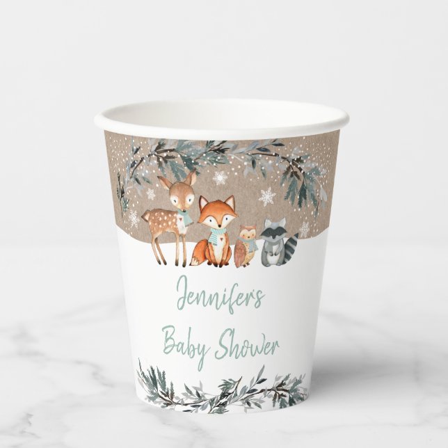 Greenery Gold Eucalyptus Baby Shower Paper Cups (Front)