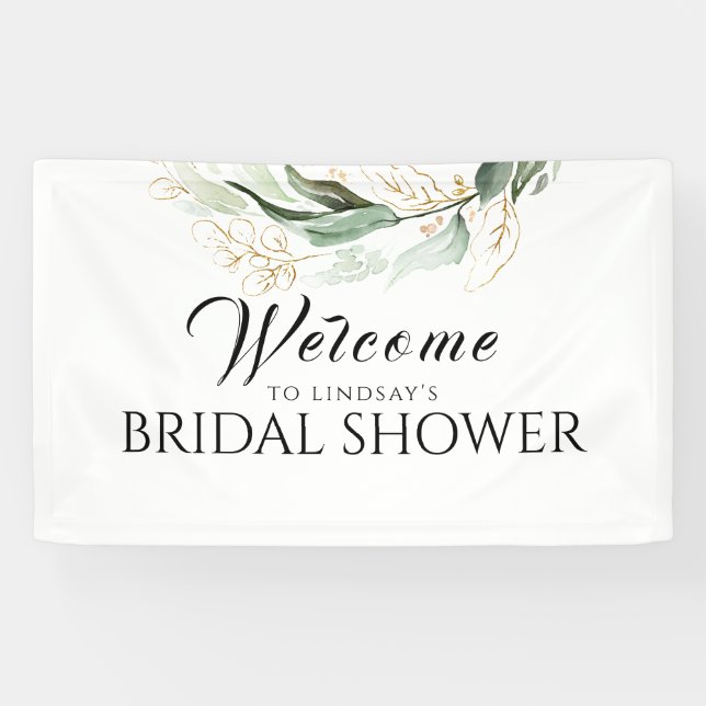 Greenery Gold Eucalyptus Bridal Shower Welcome Banner (Horizontal)