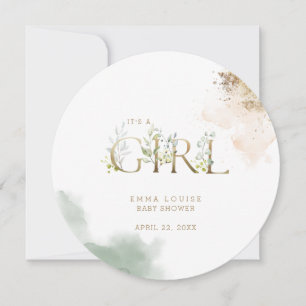 Greenery Gold Eucalyptus It's A Girl Baby Shower Invitation