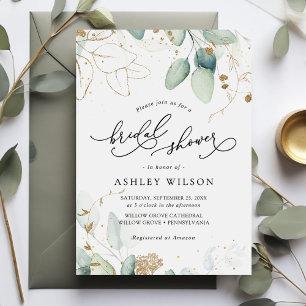 Greenery Gold Eucalyptus Rustic Bridal Shower Invitation