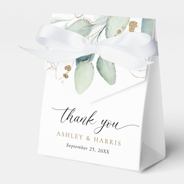 Greenery Gold Eucalyptus Rustic Wedding Favour Box (Front Side)