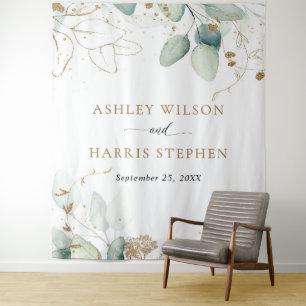 Greenery Gold Eucalyptus Rustic Wedding Tapestry