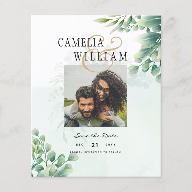 Greenery Gold Eucalyptus WEDDING QR CODE Modern Flyer (Front)