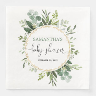 Greenery gold eucalyptus wreath baby shower napkin
