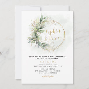 Greenery & Gold Eucalyptus Wreath Invitation
