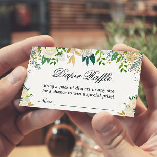 Greenery Gold Floral Baby Shower Diaper Raffle Enclosure Card
