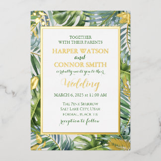 Greenery gold foil leaves  simple wedding  