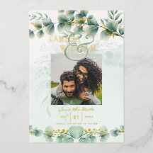 Greenery Gold Foil PHOTO QR CODE Wedding Save Date