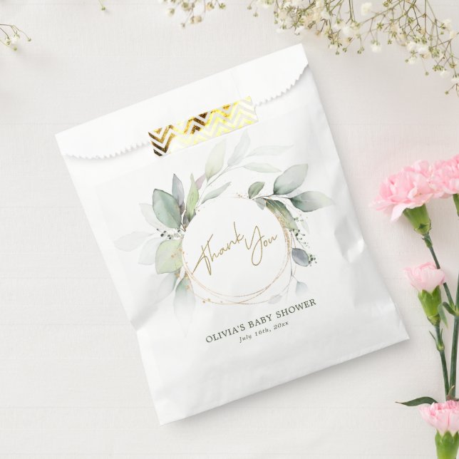 Greenery Gold Foliage Eucalyptus baby shower Favour Bags (Sealed)