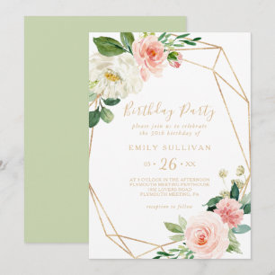 Greenery & Gold Geometric 30th Birthday Party Invitation