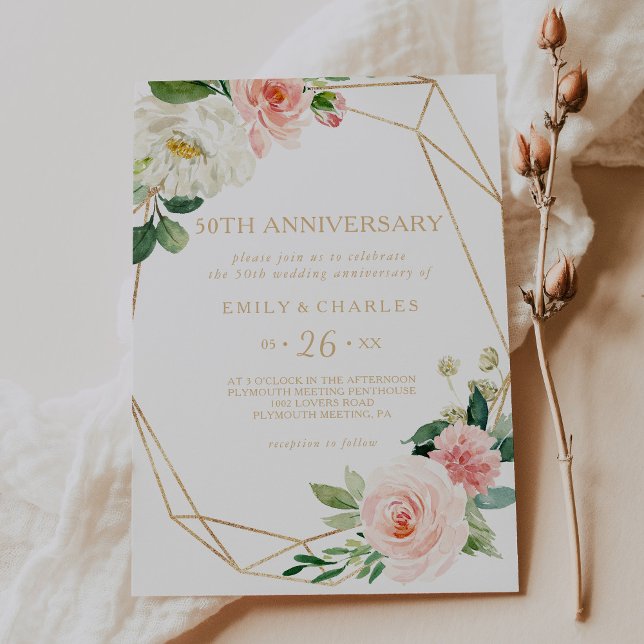 Greenery & Gold Geometric 50TH Wedding Anniversary Invitation (Creator Uploaded)