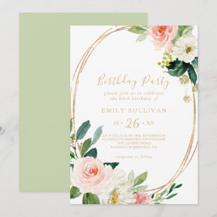 Greenery & Gold Geometric 60th Birthday Party Invitation