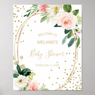 Greenery & Gold Geometric Baby Shower Welcome Poster