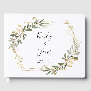 Greenery & Gold Geometric Boho Wedding Guest Book
