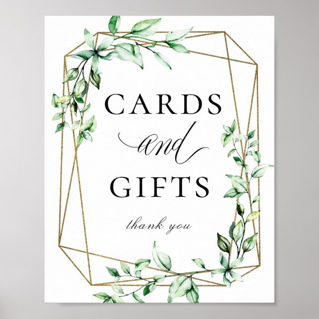 Greenery Gold Geometric Cards Gifts Sign (Front)