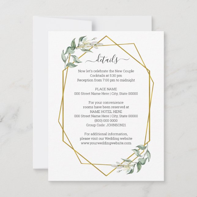 Greenery Gold Geometric Details Insert Card (Front)