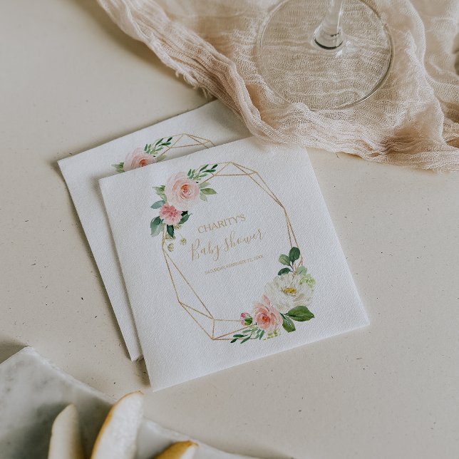 Greenery & Gold Geometric Elegant Baby Shower Napkin (Creator Uploaded)