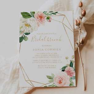 Greenery & Gold Geometric Elegant Bridal Brunch Invitation
