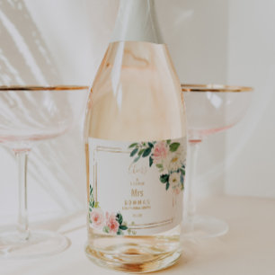 Greenery & Gold Geometric Elegant Bridal Shower Sparkling Wine Label