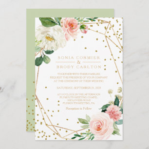 Greenery & Gold Geometric Elegant Floral Wedding Invitation