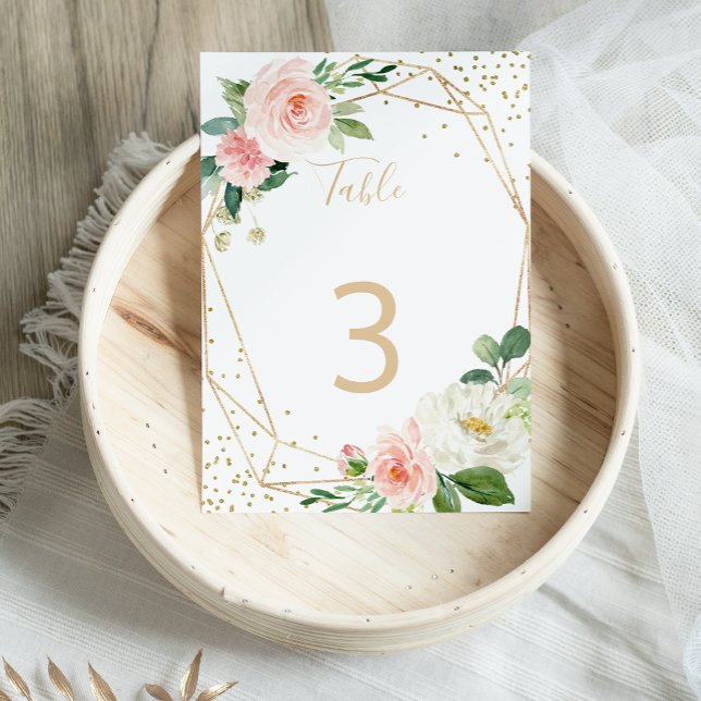 Greenery & Gold Geometric Elegant Floral Wedding Table Number (Creator Uploaded)