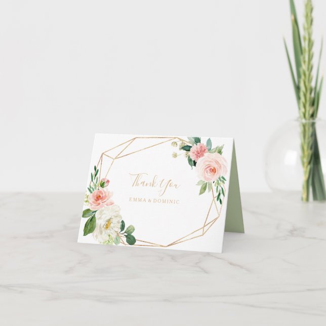 Greenery Gold Geometric Elegant Thank You Card (Front)