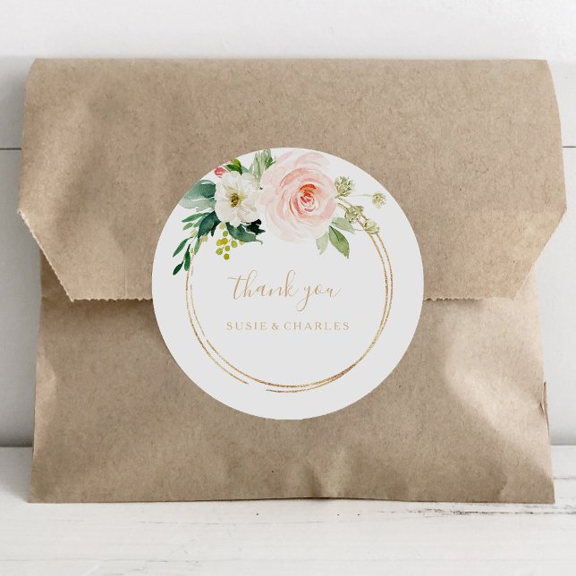 Greenery & Gold Geometric Elegant Thank You Favour Classic Round Sticker (Creator Uploaded)