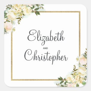 Greenery Gold Geometric Elegant Wedding Floral Square Sticker